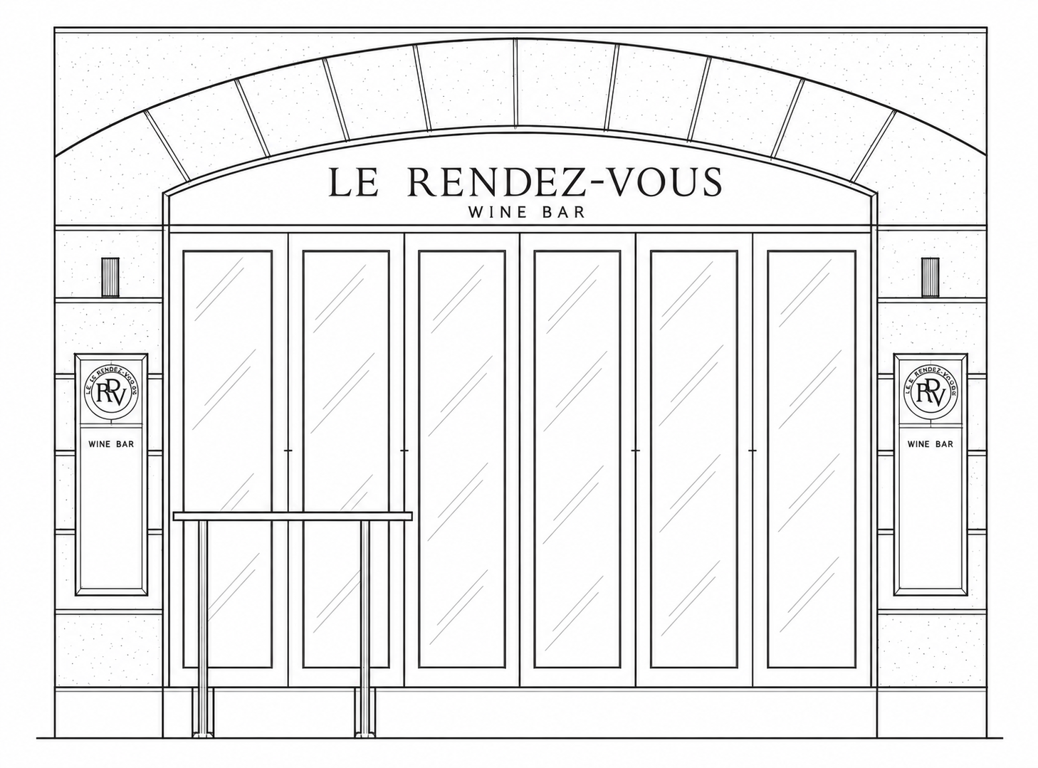 Architectural line drawing of the Le Rendez-Vous storefront on Elgin Street